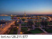Trinity Square, Peter and Paul Fortress, Neva river at night in St. Petersburg, Russia (2016 год). Стоковое фото, фотограф Losevsky Pavel / Фотобанк Лори