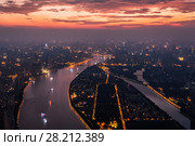 Guangzhou city, Zhujiang river during beautiful sunset, China, aerial view (2015 год). Стоковое фото, фотограф Losevsky Pavel / Фотобанк Лори