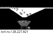 3D rendering of metall balls going to funnel, 3d illustration. Стоковая анимация, аниматор Евгений Забугин / Фотобанк Лори