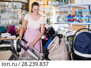 gravid woman choosing pram for newbor. Стоковое фото, фотограф Яков Филимонов / Фотобанк Лори