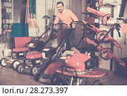 Vendee decide on a company lawnmower. Стоковое фото, фотограф Яков Филимонов / Фотобанк Лори