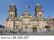 Metropolitan Cathedral of the Assumption of Mary, the largest church in Latin America, Zocalo, Plaza de la Constitucion, Mexico City, Mexico. Стоковое фото, агентство BE&W Photo / Фотобанк Лори