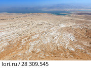 View of surrounding land and the Dead Sea from Masada, an ancient Jewish fortress in the desert of Israel. Стоковое фото, агентство BE&W Photo / Фотобанк Лори