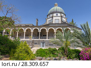 Church of the Beatitudes, roman catholic church located by Sea of Galilee near Tabgha and Capernaum at the Mount of Beatitudes, where Jesus is believed to have delivered the Sermon on the Mount Israel. Стоковое фото, агентство BE&W Photo / Фотобанк Лори