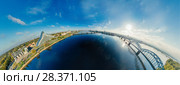 Sphere Planet. Bridge and houses in Riga city, Latvia 360 VR Drone picture for Virtual reality, Panorama. Стоковое фото, фотограф Aleksejs Bergmanis / Фотобанк Лори