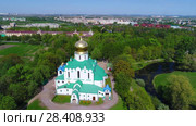 Солнечный майский день над Федоровским собором. Царское Село (аэросъемка) (2018 год). Стоковое видео, видеограф Виктор Карасев / Фотобанк Лори