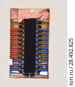 Plumbing manifold system PEX tubing for house water distribution. Стоковое фото, агентство Ingram Publishing / Фотобанк Лори