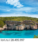 Cala Macarella Ciudadela Menorca turquoise Mediterranean sea in Balearic islands. Стоковое фото, фотограф Tono Balaguer / Ingram Publishing / Фотобанк Лори