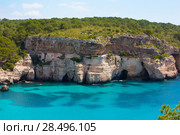 Cala Macarella Ciudadela Menorca turquoise Mediterranean sea in Balearic islands. Стоковое фото, фотограф Tono Balaguer / Ingram Publishing / Фотобанк Лори