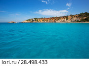 Ibiza Cala dHort d Hort view from boat in Balearic Islands. Стоковое фото, фотограф Tono Balaguer / Ingram Publishing / Фотобанк Лори