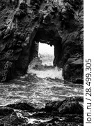 California Pfeiffer Beach in Big Sur State Park dramatic black and white rocks and waves (2013 год). Стоковое фото, фотограф Tono Balaguer / Ingram Publishing / Фотобанк Лори