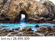 California Pfeiffer Beach in Big Sur State Park rocks and waves (2013 год). Стоковое фото, фотограф Tono Balaguer / Ingram Publishing / Фотобанк Лори