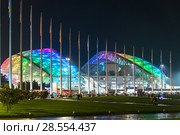 Sochi, Russia - May 29. 2018. Fisht is football stadium in the evening with lights. Редакционное фото, фотограф Володина Ольга / Фотобанк Лори