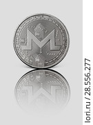 Silver coin monero on a white glossy background. Стоковое фото, фотограф Ярослав Данильченко / Фотобанк Лори