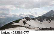 Panorama of Caucasian mountains from Rosa Khutor resort In the rain in Russia. Стоковое видео, видеограф Володина Ольга / Фотобанк Лори