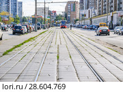 Трамвайный путь на улице Менжинского. Москва (2010 год). Редакционное фото, фотограф Алёшина Оксана / Фотобанк Лори