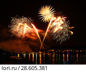 Celebratory firework in a night sky. Стоковое фото, фотограф ElenArt / Фотобанк Лори