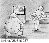 Мужчина смотрит футбол по телевизору. Стоковая иллюстрация, иллюстратор Олег Хархан / Фотобанк Лори