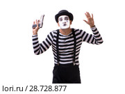 Mime with handgun isolated on white background. Стоковое фото, фотограф Elnur / Фотобанк Лори