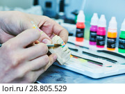 dental technician work. prosthesis production. teeth prototype construction. Стоковое фото, фотограф Дмитрий Калиновский / Фотобанк Лори