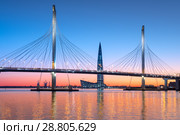 The cable-stayed bridge across the Petrovsky fairway of the west (2018 год). Редакционное фото, фотограф Ольга Визави / Фотобанк Лори