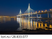 The cable-stayed bridge across the Petrovsky fairway of the western high-speed diameter. Russia. St. Petersburg. Стоковое фото, фотограф Ольга Визави / Фотобанк Лори