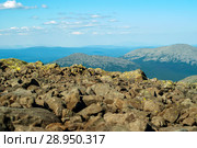 Treeless stone placers on the tops of the mountains of the Northern Urals. Стоковое фото, фотограф Евгений Харитонов / Фотобанк Лори