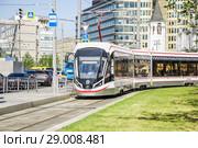Трамвай 71-931М "Витязь-М" № 31108, маршрут № 7 на площади Тверская Застава (2018 год). Редакционное фото, фотограф Алёшина Оксана / Фотобанк Лори