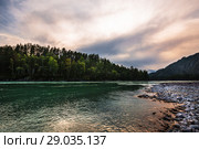 Летний вечер на реке Катунь. Горный Алтай, Южная Сибирь, Россия. Стоковое фото, фотограф Евгений Мухортов / Фотобанк Лори