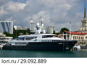 Sochi, Russia - June 2. 2018. Chayka is yacht owned by Presidential Administration at sea jetty. Редакционное фото, фотограф Володина Ольга / Фотобанк Лори