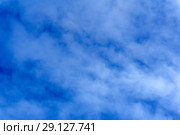 Celestial background - blue day sky with white cirro-cumulus clouds. Стоковое фото, фотограф Евгений Харитонов / Фотобанк Лори