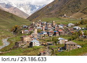 Ushguli mountain village with traditional Svan towers, Upper Svaneti, Georgia (2018 год). Стоковое фото, фотограф Юлия Бабкина / Фотобанк Лори