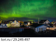 Северное сияние в карельской деревне. 7 октября 2018 года. Стоковое фото, фотограф Сергей Цепек / Фотобанк Лори