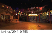 Territory of the amusement Kung fu Panda in DreamWorks in Motiongate at Dubai Parks and Resorts (2018 год). Редакционное фото, фотограф Юлия Машкова / Фотобанк Лори
