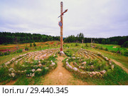 Slavic pagan temple in Sarande. Zanevsky urban settlement, Vsevolozhsky district, Leningrad region (2018 год). Редакционное фото, фотограф Алексей Маринченко / Фотобанк Лори