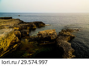 Sea view from Azure window natural arch, now vanished, Gozo island, Malta (2016 год). Стоковое фото, фотограф Сергей Майоров / Фотобанк Лори