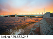 Tuchkov bridge on a summer evening at sunset. Saint-Petersburg. (2018 год). Стоковое фото, фотограф Алексей Маринченко / Фотобанк Лори