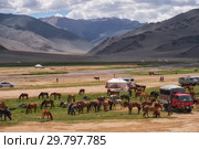 Mongolian nomad camp. Guests came to the national holiday and national wrestling competitions. (2017 год). Редакционное фото, фотограф Сергей Пристяжнюк (Serg Zastavkin) / Фотобанк Лори