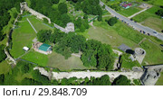 Aerial view from drone ancient destroyed fortress. Koporye. St. Petersburg. Russia (2009 год). Стоковое видео, видеограф Куликов Константин / Фотобанк Лори
