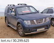 Собака выглядывает в окно внедорожника Nissan. Стоковое фото, фотограф Павел Кричевцов / Фотобанк Лори