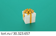 Beautiful and stylish gift box with ribbon and bow, 3d rendering background for holiday, festive, celebratory creative. Стоковая иллюстрация, иллюстратор Роман Будников / Фотобанк Лори