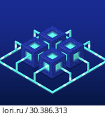 Cryptocurrency and blockchain isometric vector composition with blocks. EPS10. Стоковая иллюстрация, иллюстратор Андрей Соломин / Фотобанк Лори