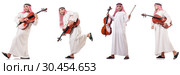 Arab man playing cello isolated on white. Стоковое фото, фотограф Elnur / Фотобанк Лори