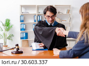 Young woman visiting male lawyer. Стоковое фото, фотограф Elnur / Фотобанк Лори