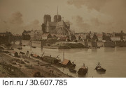 Париж, 1595 год. Вид на Собор Нотр-Дам. Стоковая иллюстрация, иллюстратор Евгений Ковалев / Фотобанк Лори