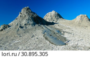 Panorama view to mud volcanoes, Qobustan, Azerbaijan (2010 год). Редакционное фото, фотограф Сергей Майоров / Фотобанк Лори