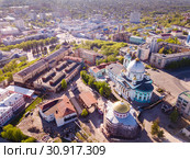Panoramic aerial view of city of Kursk with buildings and landscape (2019 год). Стоковое фото, фотограф Яков Филимонов / Фотобанк Лори