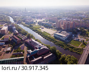 Aerial view of Orekhovo-Zuyevo on Klyazma River (2019 год). Стоковое фото, фотограф Яков Филимонов / Фотобанк Лори