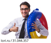 Young businessman with life buoy isolated on white background. Стоковое фото, фотограф Elnur / Фотобанк Лори