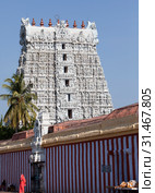 White color ornate Hindu temple in the Kanyakumari, Tamil Nadu, India (2014 год). Стоковое фото, фотограф Куликов Константин / Фотобанк Лори